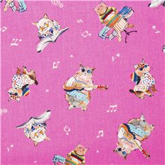 tela algod�n rosa con gatos de colores notas y m�sica Tela de Michael Miller