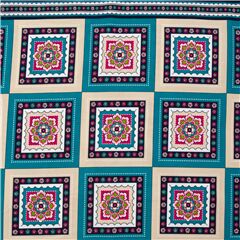 tela de algod�n losetas estilo provenzal beis y verdiazul Tela de Michael Miller