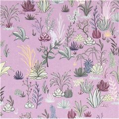 tela algod�n violeta con plantas desierto Tela de Michael Miller