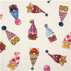tela algod�n blanco gnomos de colores gorros de lana con pomp�n Tela de Michael Miller