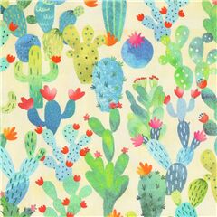 tela amarilla algod�n con plantas cactus de colores Tela de Michael Miller