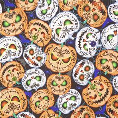 tessuto nero minky ragnatele zucche ornate Tessuto di Timeless Treasures