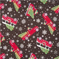 tessuto minky poliestere natalizio alberi neve veicoli rossi Tessuto di Timeless Treasures