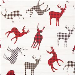 tessuto bianco sporco minky poliestere plaid rosso cervi Tessuto di Timeless Treasures