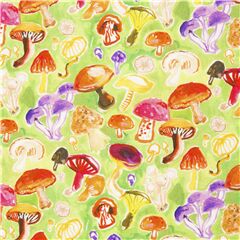 Tela de hongos setas multicolores en algod�n verde claro Tela de Dear Stella