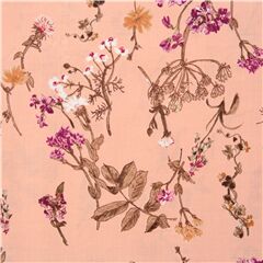 Tela de algod�n lin�n batista rosa salm�n claro flores silvestres diente de le�n Tela de Japanese Indie