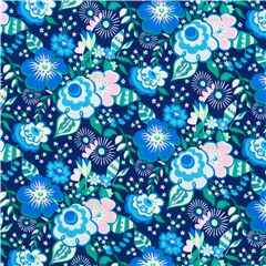 Marineblaue Baumwolle blaue Blumen gr�nes Laub Stoff von Liberty Fabrics
