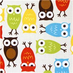 Urban Zoologie Colourful Owls stretch Fabric by Robert Kaufman
