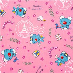Tela oxford rosa con koala Penelope licencia Sanrio carta postal correos Paris Tela de Japanese Indie