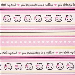 Tela de rayas rosa y crema con empanadillas kawaii EE. UU. Tela de Michael Miller
