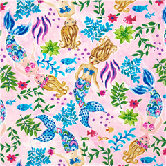 Pintura En Acuarela Sirenas Peces Arco�ris Plantas Tela de Japanese Indie