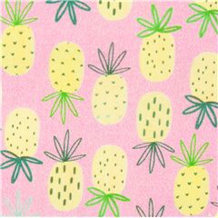 tela de fruta tropical con pi�as amarillas en algod�n rosa claro Tela de Dear Stella