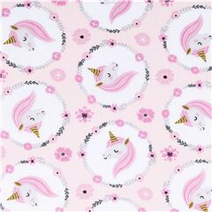 Vignette Floreali Con Unicorni Rosa Tessuto di Stof France
