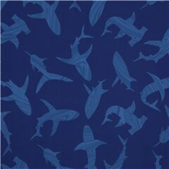 Blue Swirl Shark Silhouettes Fabric by Robert Kaufman