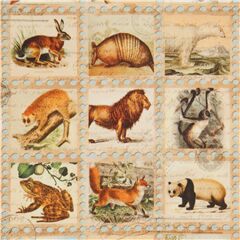 Natural Vintage Animal Stamps Fabric by Robert Kaufman