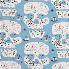 Tela azul isla calavera mapa infantil algod�n Tela de Dear Stella