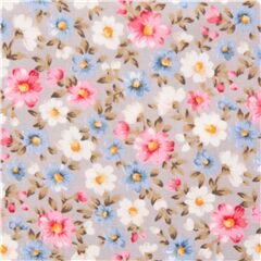 Tela gris claro con flores peque�as de margarita rosa azul blanca Tela de Japanese Indie