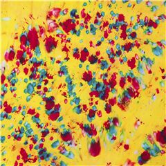 tela amarilla batik manchas gotas pintura azul y magenta Tela de Timeless Treasures