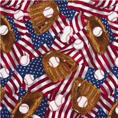 tessuto bandiere USA guantoni pelle baseball Tessuto di Timeless Treasures