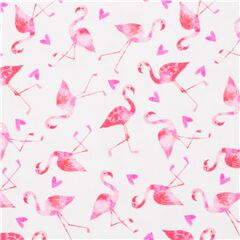 Tela algod�n EE. UU. blanca con flamencos rosas coraz�n Tela de Michael Miller