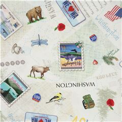 tessuto simboli Washington parchi francobolli USA viaggi Tessuto di Timeless Treasures