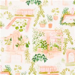 Tela floral algod�n acuarela invernaderos plantas en maceta Tela de Dear Stella