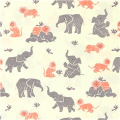 Tela blanca animales elefante gris le�n rojo coral Tela de Dear Stella