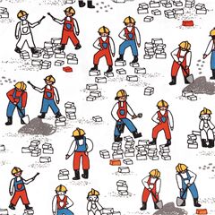 Construction Site Worker People Overalls Fabric by Robert Kaufman