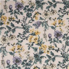 Tela lin�n blanco algod�n flores retro azul amarillo de Jap�n Tela de Japanese Indie