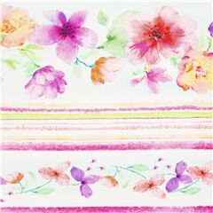 Tela de aglod�n blanco rayas de flores acuarela rosa naranja Tela de Timeless Treasures