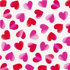 Tela blanca lluvia corazones rosa rojo degradados EE. UU. Tela de Timeless Treasures