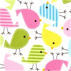Large Colorful Pastel Birds Stretch Fabric by Robert Kaufman