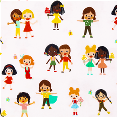 Children Playing with Flowers Stretch Fabric by Robert Kaufman