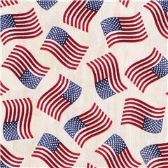 Tossed Stamped Mini USA Flags Fabric by Timeless Treasures