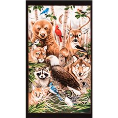 Wildlife Refuge Animals Forest Panel Fabric by Elizabeth's Studio