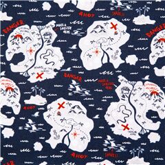 Tela algod�n azul marino oc�ano mapas de isla pirata X tesoro Tela de Timeless Treasures