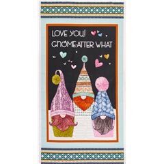 Panel adorables gnomos bigote collage texturas su�ter tela azul Tela de Michael Miller
