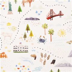 Tela con mapa aventuras algod�n blanco naturaleza iconos Tela de Michael Miller