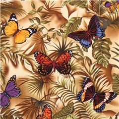 Butterflies Flying Open Wings Leaves Fabric by Timeless Treasures