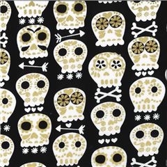 Tela negra con calaveras y adornos dorados met�licos Tela de Michael Miller