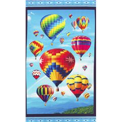 Colourful Photographic Hot Air Balloon Blue Sky Fabric by Elizabeth's Studio