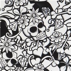 Tela negra con calavera blanco roto hueso EE. UU. Tela de Alexander Henry