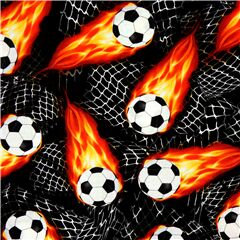 Black Sports Footballs Flames Fabric by Timeless Treasures