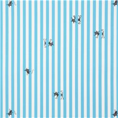 Tela oxford azul y blanca rayas de Jap�n con peque�os gatos negros Tela de Japanese Indie