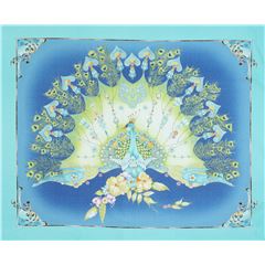 tessuto blu pavoni decorazioni dorate Tessuto di Quilting Treasures