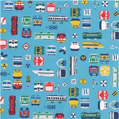 Tela azul oxford algod�n japonesa trenes autobuses transporte Tela de Japanese Indie