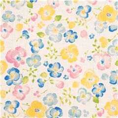 Tela blanco roto salpicaduras con flores hojas azul amarillo rosa verde de Jap�n Tela de Cosmo
