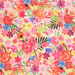 Tela algod�n japonesa arcoiris flores hojas multicolor Tela de Japanese Indie