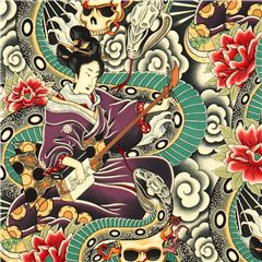 Tela de coloresmujeres japonesas, calaveras Tela de Alexander Henry
