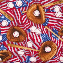 Patriotic American Flag Baseball Mitt Bat Fabric by Elizabeth's Studio